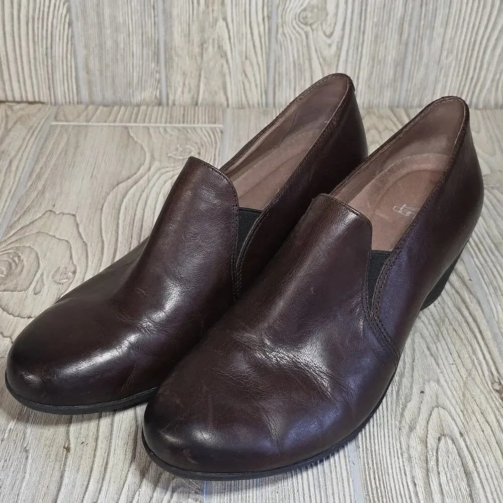 Dansko Robin Chocolate Burnished Calf Leather Low Heel Slip-On Shoes Womens 41